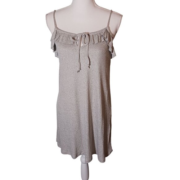NEW Anthropologie‎ Maronie Light Gray Sleeveless Ruffle Tie Mini Dress S - Picture 3 of 11